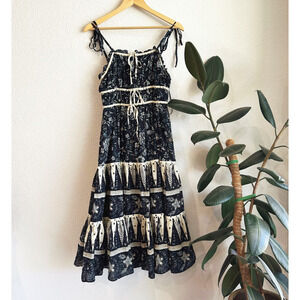 Christian Lacroix Midi Floral Dress Small Milkmaid Boho Tiered Resort Wedding